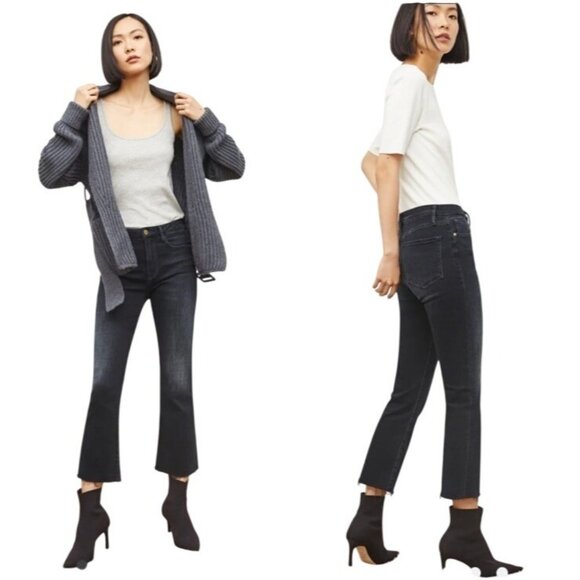 FRAME Denim - FRAME Le Crop Slim Bootcut Jeans Womens Size 29 Black Raw Edge Denim Mid Rise